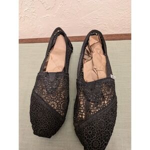 Toms Womens Alpargata Black Crochet Lace Floral Slip On Flat Shoes size 8.5